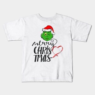 MERRY CHRISTMAS - HEART - Green Elf Kids T-Shirt